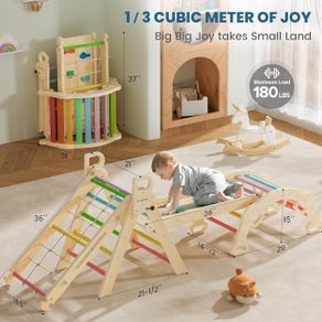 8 in 1 Indoor Triangle Climbing Frame for Toddlers, Foldable Baby Climbing Toys Set, Jungle Gym Montessori Climber for 2-6 Years Old- Rainbow