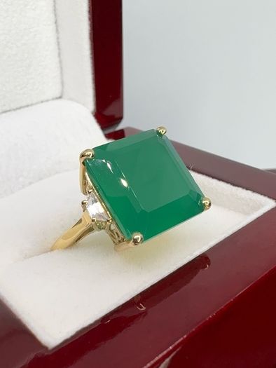 Gold plated Verde Onyx & White Zircon Ring 14K Gold Plated