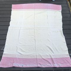 Vintage Pink and Cream Striped Wool Style Blanket Throw Large