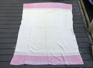 Vintage Pink and Cream Striped Wool Style Blanket Throw Large