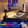 L Shaped Gaming Desk with LED Lights & Power Outlets, 120x80x70cm Reversible Corner Desk with Drawer Storage Bag & Monitor Stand, Carbon Fiber Black Image 6