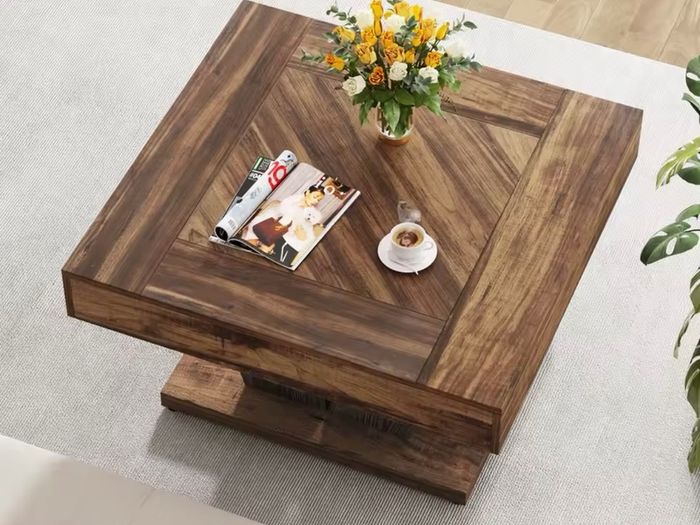 Rustic Square Coffee Table  Modern Living Room Centre Table