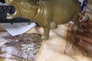 Large Old Cast Iron Hanging Hippo for Coat or Towel Holder with 2 Holders