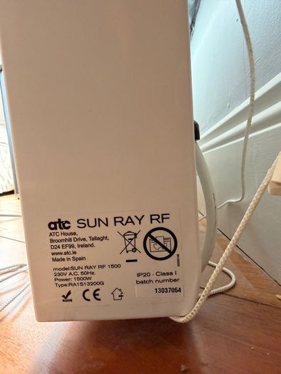 Pair of ATC Sun Ray RF 1500W Electric Thermal Radiators (12-Fin)