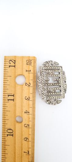 1930s Art Deco Silver Marcasite Monogram Brooch