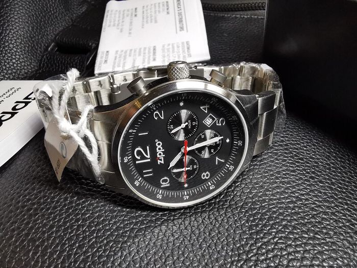 Men's Watch Chronograph ZIPPO 45001 Sports Military Black Analog Dial