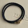 Pandora Black Double Leather Bracelet with 14 ct (585) Gold Clasp Image 9