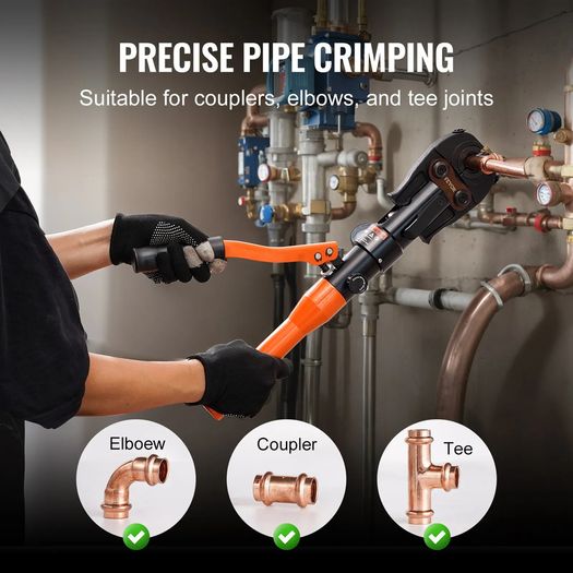 Copper Tube Fittings Hydraulic Pipe Crimping Tool, Pressing Plier with V12, V15, V18, V22, V28 Quick Change Jaws, 360 Rotatable Press Kit for Confined Spaces Tee Fittings Hydraulically Driven