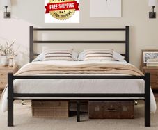 Metal Double Bed Frame With Stylish Headboard And Footboard,Bed Frame Double Bed,Easy Assembly, Ample Under-bed Storage Space, Black