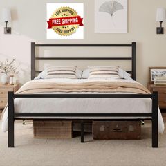 Metal Double Bed Frame With Stylish Headboard And Footboard,Bed Frame Double Bed,Easy Assembly, Ample Under-bed Storage Space, Black