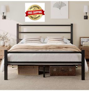 Metal Double Bed Frame With Stylish Headboard And Footboard,Bed Frame Double Bed,Easy Assembly, Ample Under-bed Storage Space, Black
