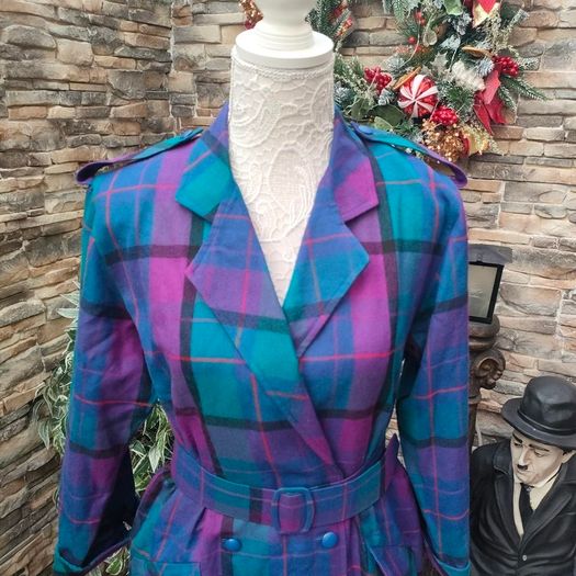 Vintage plaid purple and blue Blazer Dress