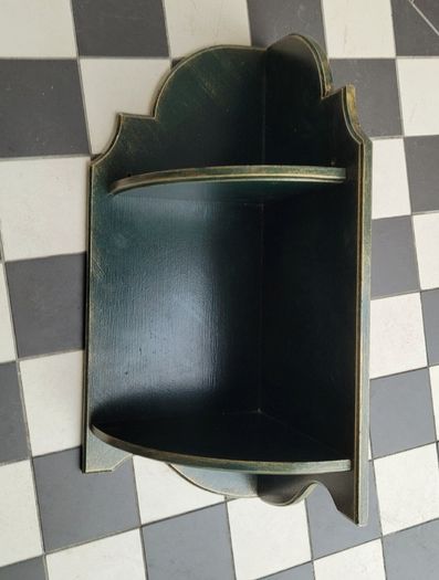 Vintage laquered green & gold trim corner shelf
