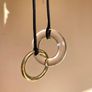 Black Leather Cord, Glass & Gold Colour Metal Ring Long Necklace Image 4