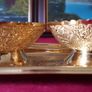 Antique Ornate And Engraved Solid Brass Footed Bowls With Underplate Image 2