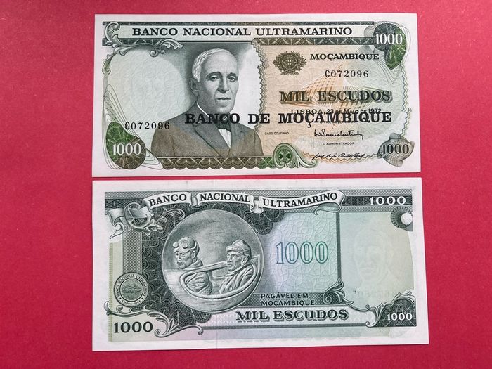 Mozambique  1,000 Escudos. 1972  ( UNCIRCULATED ) Overprint.