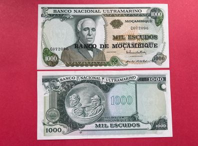 Mozambique  1,000 Escudos. 1972  ( UNCIRCULATED ) Overprint.
