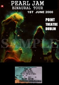 Pearl Jam concertr poster +ticket Point Theatre Dublin 2000 A3 size replica
