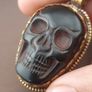 Vintage Gold Plated brass Floral Desgin &carved Skull shape Jade Pendant Image 2