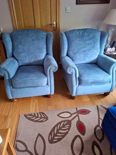 Sofa, 2 armchairs and foot stool