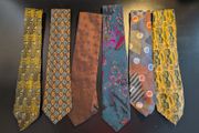 MENS VINTAGE TIES x6 Paisley Geometric Patterned Polyester Retro Tie Bundle