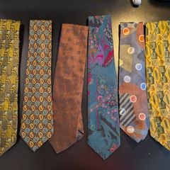 MENS VINTAGE TIES x6 Paisley Geometric Patterned Polyester Retro Tie Bundle