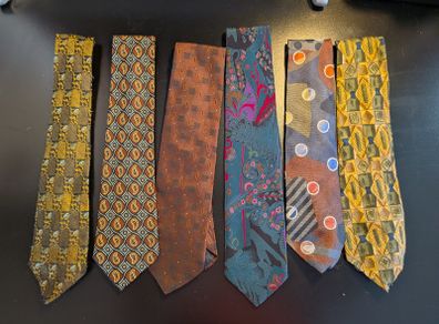 MENS VINTAGE TIES x6 Paisley Geometric Patterned Polyester Retro Tie Bundle