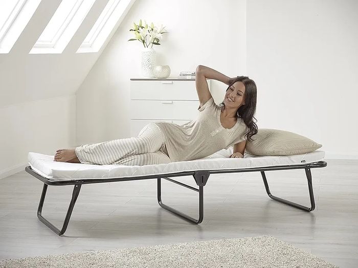 Portable Folding Bed with Comfort Rebound e-Fibre Mattress, Fabric, Black, Lightweight