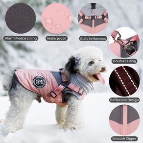 Poseca Dog Coat 3-in-1 Waterproof Winter Jacket with Built-in Harness - Brand New