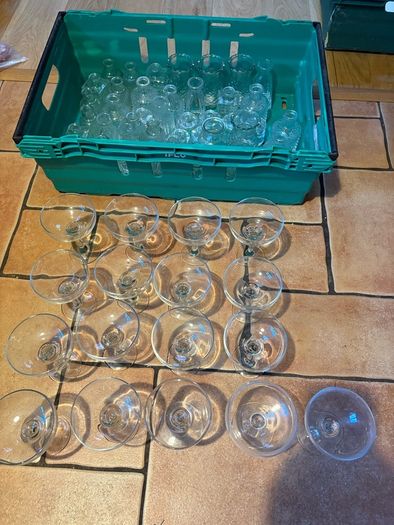 wedding glass bundle, small mixed and 17 champagne coups
