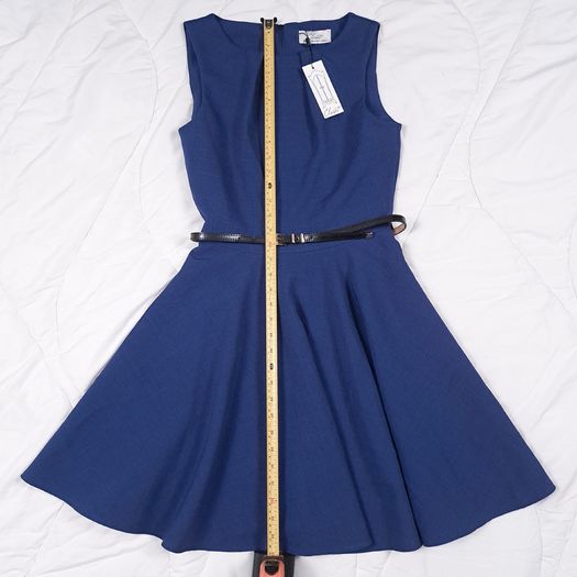 Closet London Navy Blue Belted Fit & Flare Skater Mini Dress 10UK/38EU