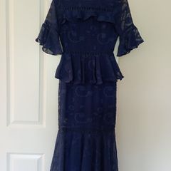 Navy Lace Tiered Midi Dress Size 6