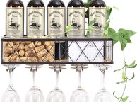 main image for ad Wall Mounted Wine Rack,Metal &amp; Wooden Wine Shelf With Glass Holder &amp; Cork Storage,Champagne Bottle Holder,Hanging Rustic Wine Holder, Floating Wine Shelf For Kitchen, Home WK810228