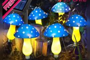 Set of 6 Blue Solar Garden Lights, Solar Powered Mushroom Stake Lights for Outdoor Decor, Waterproof Garden Ornaments for Backyard Lawn Pathway Landscape Fence Christmas Halloween Yard Decor (FREE SHIPPING)
