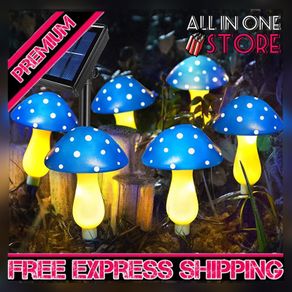 Set of 6 Blue Solar Garden Lights, Solar Powered Mushroom Stake Lights for Outdoor Decor, Waterproof Garden Ornaments for Backyard Lawn Pathway Landscape Fence Christmas Halloween Yard Decor (FREE SHIPPING)