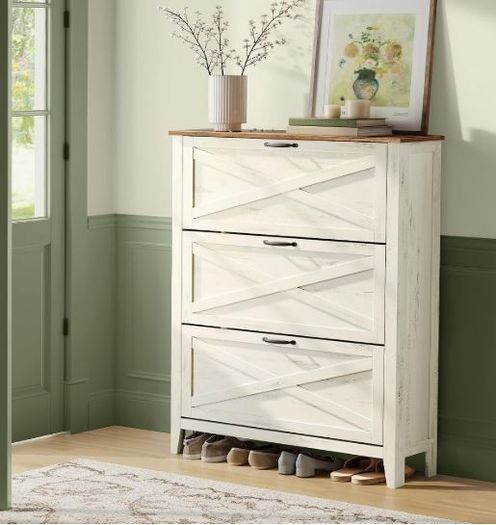 Vintage 3 Door Shoe Storage Cabinet Freestanding 18-24 Pairs