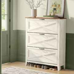 Vintage 3 Door Shoe Storage Cabinet Freestanding 18-24 Pairs