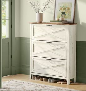 Vintage 3 Door Shoe Storage Cabinet Freestanding 18-24 Pairs