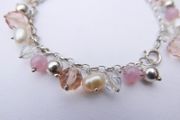 Vintage Sterling Silver Rose Quartz Pearl And Faceted Glass Pink Tassel Toggle Bracelet (L8" - 13,80g)