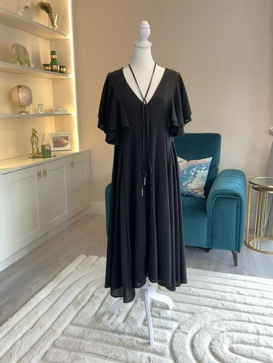 Ladies Midi Black Chiffon Dress with Flutter Sleeves from Boohoo