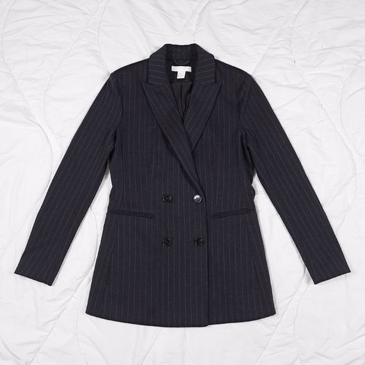 H&M Black Pinstripe Double Breasted Tailored Blazer Jacket 10UK/38EU