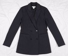 H&M Black Pinstripe Double Breasted Tailored Blazer Jacket 10UK/38EU