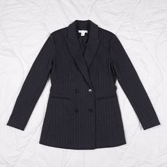 H&M Black Pinstripe Double Breasted Tailored Blazer Jacket 10UK/38EU