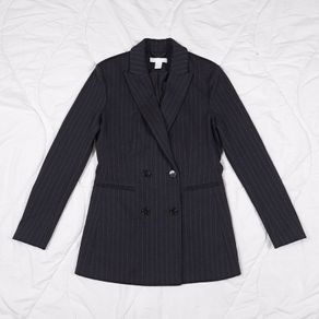 H&M Black Pinstripe Double Breasted Tailored Blazer Jacket 10UK/38EU