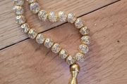 Clear Crystal &amp; Gold Filigree Prayer Beads x33