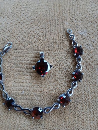 Sterling Silver with Rubies. 3 pieces