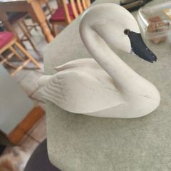 Vintage Folk Art Solid Wood Swan Figure Hand Carved & Painted with Glass Eyes