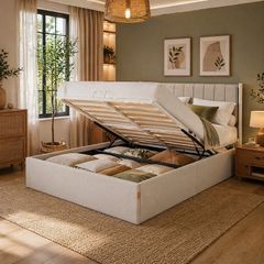 Double Bed Hydraulic Lift System  Ottoman Storage