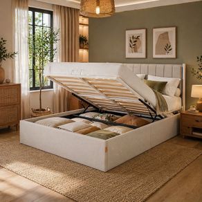 Double Bed Hydraulic Lift System  Ottoman Storage