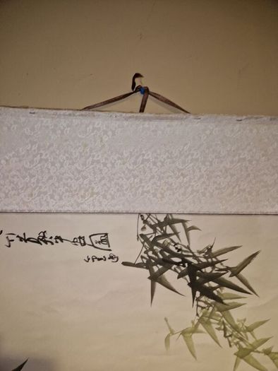 Japanese Bamboo art painted hanging scroll